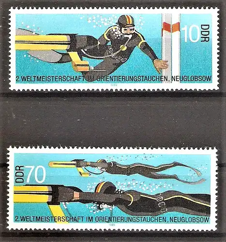 Briefmarke DDR Mi.Nr. 2961-2962 ** Weltmeisterschaft im Orientierungstauchen in Neuglobsow 1985 / Kompletter Satz !