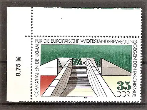 Briefmarke DDR Mi.Nr. 3196 ** Bogenecke oben links - Internationale Mahn- und Gedenkstätten 1988