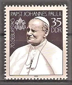 Briefmarke DDR Mi.Nr. 3337 ** 70. Geburtstag von Papst Johannes Paul II. 1990