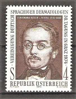 Briefmarke Österreich Mi.Nr. 1462 ** Tagung der Vereinigung deutschsprachiger Dermatologen Graz 1974 / Ferdinand Ritter von Hebra