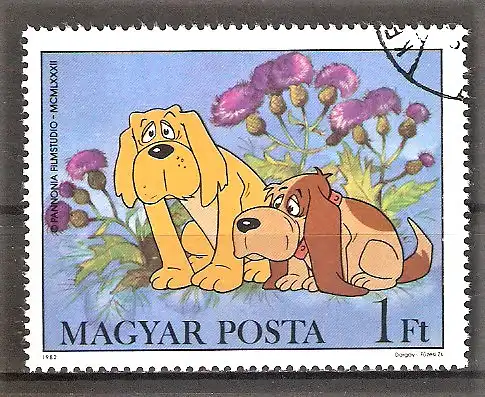 Briefmarke Ungarn Mi.Nr. 3581 A o Zeichentrickfilm „Vuk, der kleine Fuchs“ / Zwei Hunde