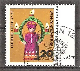 Briefmarke BRD Mi.Nr. 709 o Seitenrand rechts - Weihnachten 1971 / Holzgedrechselter Weihnachtsengel