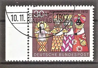 Briefmarke BRD Mi.Nr. 749 o Seitenrand links - Weihnachten 1972 / Die Heiligen Drei Könige beim Jesuskind