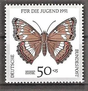 Briefmarke BRD Mi.Nr. 1513 ** Gefährdete Schmetterlinge 1991 / Großer Eisvogel (Limenitis populi)