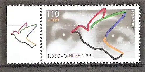Briefmarke BRD Mi.Nr. 2045 ** Seitenrand links - Kosovo-Hilfe 1999 / Friedenstaube
