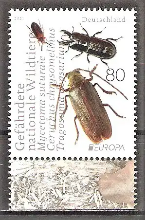Briefmarke BRD Mi.Nr. 3605 ** Unterrand - Europa CEPT 2021 / Käfer / Harzporling-Düsterkäfer, Rindenschröter, Zottenbock