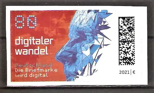 Briefmarke BRD Mi.Nr. 3592 A ** Digitaler Wandel 2021 (selbstklebend aus Folienblatt) / Computergraphik eines menschlichen Gesichts