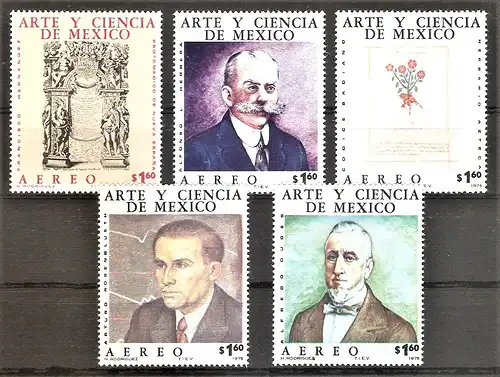 Briefmarke Mexiko Mi.Nr. 1478-1482 ** Mexikanische Kunst und Wissenschaft 1975 / Kompletter Satz !