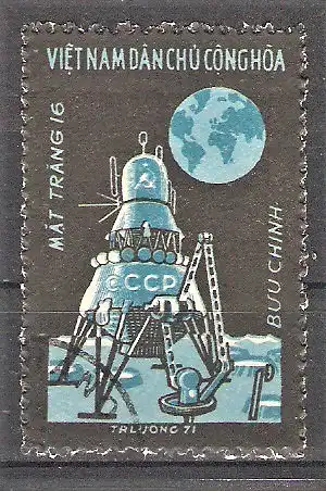 Briefmarke Vietnam Mi.Nr. 671 o "Luna 16" 1971 / Landefähre auf dem Mond