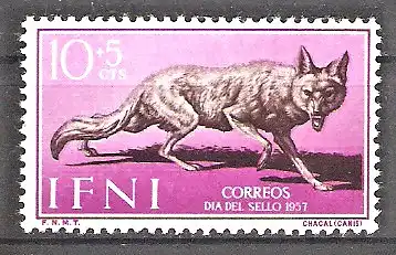 Briefmarke Ifni Mi.Nr. 167 ** Tag der Briefmarke 1957 / Schakal (Canis aureus)