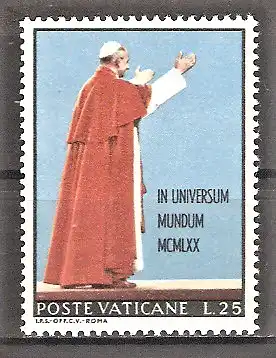 Briefmarke Vatikan Mi.Nr. 572 ** Reise des Papstes nach Australien und den Philippinen 1970 / Papst Paul VI.