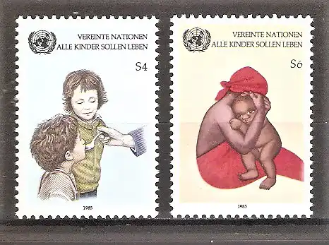 Briefmarke UNO-Wien Mi.Nr. 53-54 ** UNICEF-Kampagne gegen Kindersterblichkeit 1985 / Kompletter Satz !