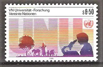 Briefmarke UNO-Wien Mi.Nr. 48 ** 10 Jahre Universität der Vereinten Nationen in Tokio 1985 / Hirten mit Vieh, Forscherin, Mikroskop