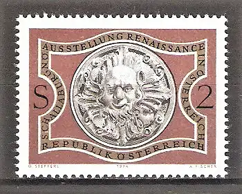 Briefmarke Österreich Mi.Nr. 1452 ** Ausstellung „Renaissance in Österreich“ 1974 / Satyrkopf