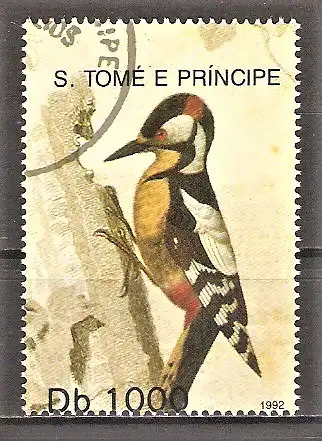 Briefmarke Sao Tome & Principe Mi.Nr. 1358 o Vögel 1992 / Buntspecht