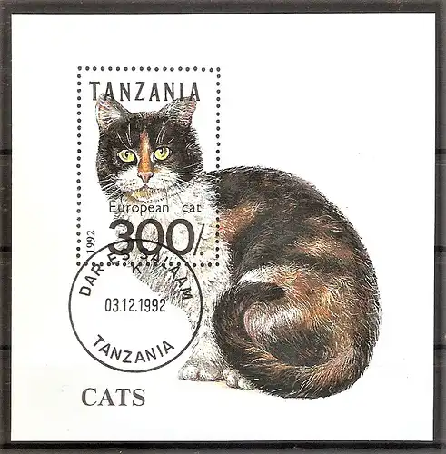 Briefmarke Tanzania Block 201 o (Mi.Nr. 1412) Europäische Katze