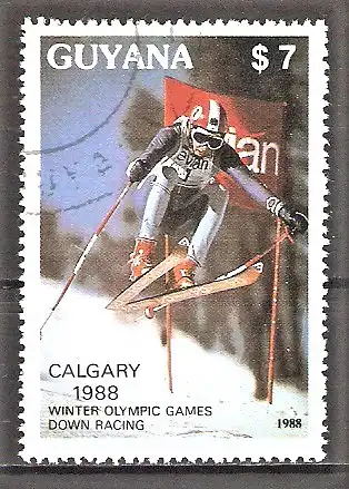 Briefmarke Guyana Mi.Nr. 2408 o Olympische Winterspiele Calgary 1988 / Abfahrtslauf