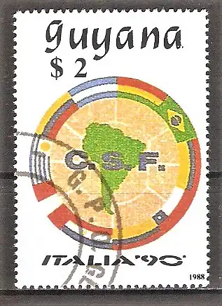Briefmarke Guyana Mi.Nr. 2499 o Sport 1989 / Emblem des Südamerikanischen Fußballverbandes CSF