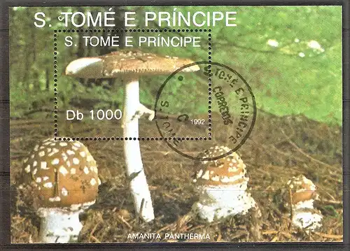 Briefmarke Sao Tome & Principe Block 283 o (Mi.Nr. 1351) Pilze 1992 / Pantherpilz