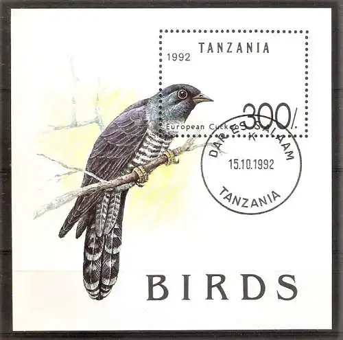 Briefmarke Tanzania Block 190 o (Mi.Nr. 1322) Vögel 1992 / Europäischer Kuckuck