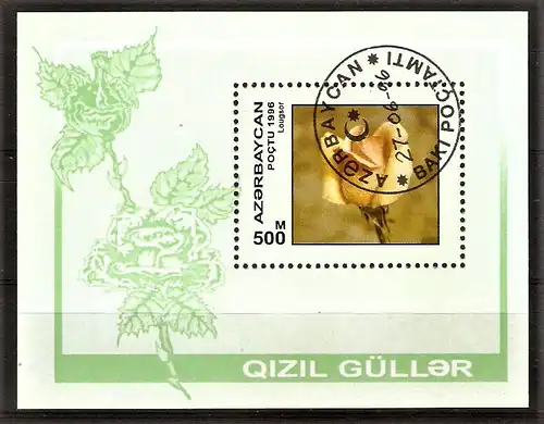 Briefmarke Aserbaidschan Block 24 o (Mi.Nr. 326) Rosenzüchtungen 1996 / Rose „Luxor“