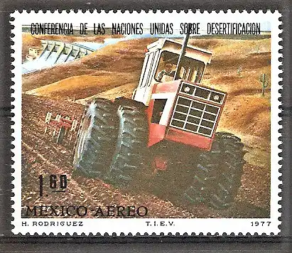 Briefmarke Mexiko Mi.Nr. 1563 ** Umweltkonferenz der Vereinten Nationen in Nairobi (Kenia) 1977 / Traktor & Staudamm