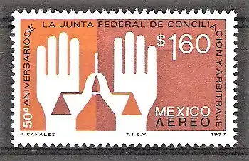 Briefmarke Mexiko Mi.Nr. 1553 ** 50 Jahre Arbeitsgerichtsbarkeit 1977 / Hände & Waage der Gerechtigkeit