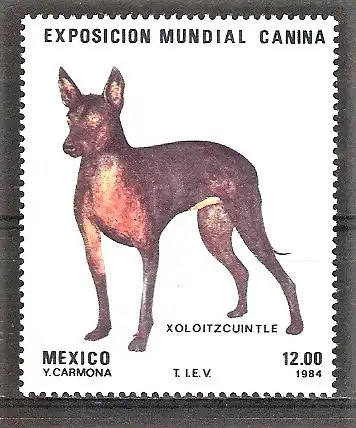 Briefmarke Mexiko Mi.Nr. 1895 ** Internationale Hundeausstellung Mexiko-Stadt 1984 / Nackthund