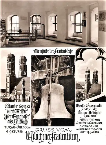 Ansichtskarte Deutschland - München / Gruss vom Münchener Frauenturm - Frauenkirche mit Turmstube und Glocke (1591)