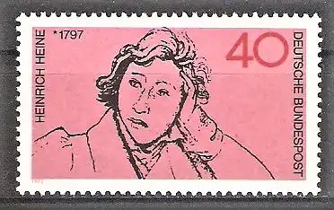 Briefmarke BRD Mi.Nr. 750 ** 175. Geburtstag von Heinrich Heine 1972 / Dichter