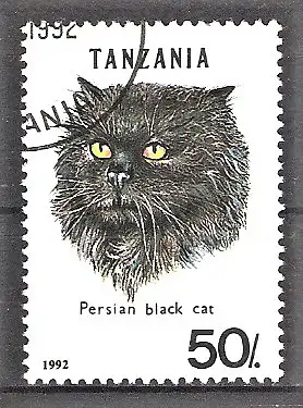 Briefmarke Tanzania Mi.Nr. 1407 o Katzen 1992 / Schwarze Perserkatze