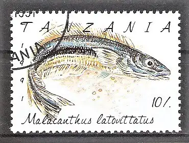 Briefmarke Tanzania Mi.Nr. 1040 o Fische 1991 / Glanzauge (Malacanthus latovittatus)