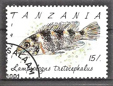 Briefmarke Tanzania Mi.Nr. 1041 o Fünfstreifen-Tanganjikabuntbarsch (Lamprologus tretocephalus)