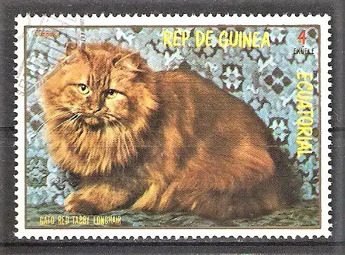 Briefmarke Äquatorial-Guinea Mi.Nr. 1398 o Katzen 1978 / Langhaarige Katze