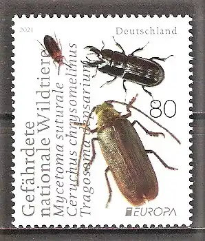 Briefmarke BRD Mi.Nr. 3605 ** Europa CEPT 2021 / Käfer / Harzporling-Düsterkäfer, Rindenschröter, Zottenbock