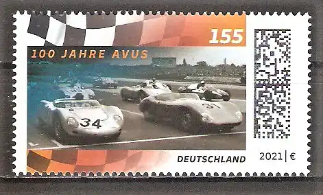 Briefmarke BRD Mi.Nr. 3616 ** 100 Jahre Automobil-Verkehrs- und Übungsstraße AVUS 2021 / AVUS-Rennen in Berlin 1958
