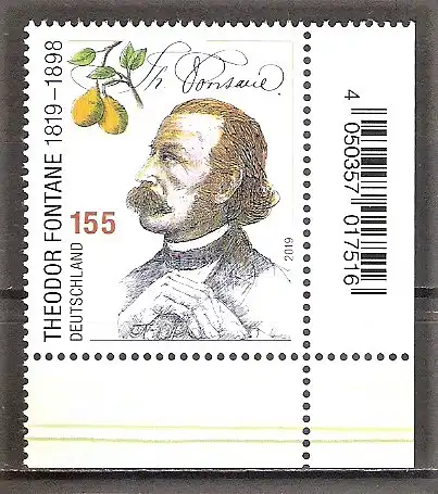 Briefmarke BRD Mi.Nr. 3508 ** BOGENECKE u.r. / 200. Geburtstag von Theodor Fontane 2019