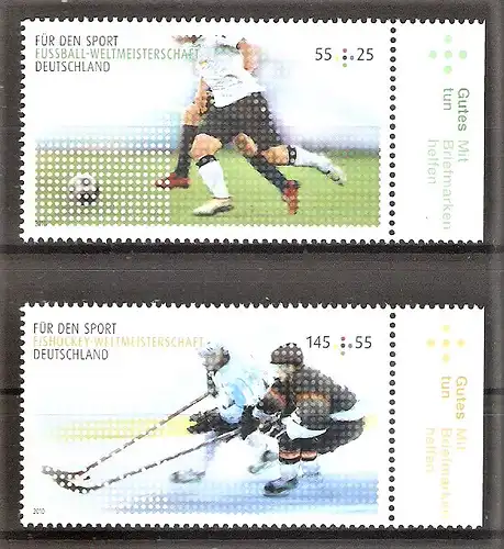 Briefmarke BRD Mi.Nr. 2788-2789 ** Seitenrand rechts - Sporthilfe 2010 / Fussball-Weltmeisterschaft Südafrika & Eishockey-Weltmeisterschaft Deutschland / Kompletter Satz !