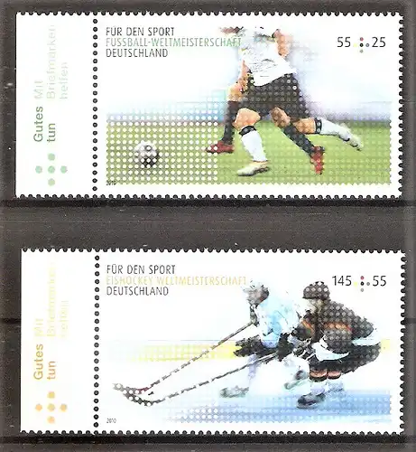 Briefmarke BRD Mi.Nr. 2788-2789 ** Seitenrand links - Sporthilfe 2010 / Fussball-Weltmeisterschaft Südafrika & Eishockey-Weltmeisterschaft Deutschland / Kompletter Satz !