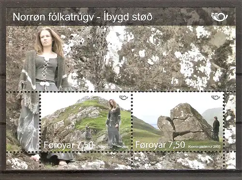 Briefmarke Färöer Block 22 ** (Mi.Nr. 636-637) Nordische Mythen 2008 / Àlvheyggur (Elfenhügel) bei Haldarsvík, Klovning von Leirvík