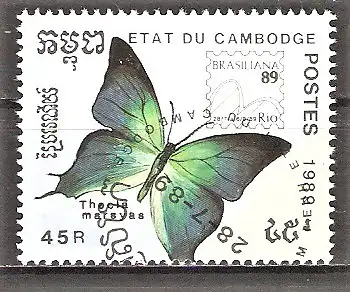 Briefmarke Kambodscha Mi.Nr. 1082 o Schmetterlinge 1989 / Pseudolycaena marsyas