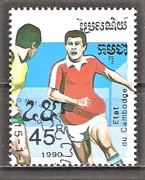 Briefmarke Kambodscha Mi.Nr. 1096 o Fussball-Weltmeisterschaft Italien 1990 / Spielszene