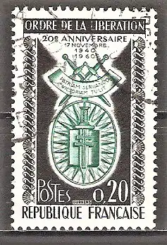 Briefmarke Frankreich Mi.Nr. 1325 o 20. Jahrestag der erstmaligen Verleihung des Ordens der Befreiung 1960