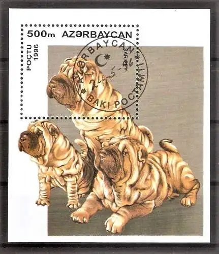 Briefmarke Aserbaidschan Block 22 o (Mi.Nr. 312)  Hunde 1996 / Shar-Pei Hundewelpen