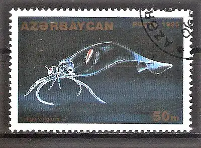 Briefmarke Aserbaidschan Mi.Nr. 217 o Meeresfauna 1995 / Wirbellose Tiere - Gemeiner Kalmar (Loligo vulgaris)