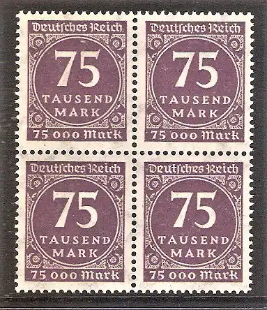 Briefmarke Deutsches Reich Mi.Nr. 276 ** 75 TSD. Ziffern im Kreis / Freimarke 1923 / Viererblock !