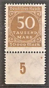 Briefmarke Deutsches Reich Mi.Nr. 275 ** UNTERRAND REIHENZÄHLER 50 TSD. Ziffern im Kreis / Freimarke 1923