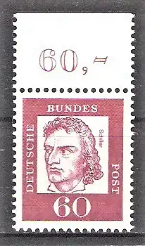 Briefmarke BRD Mi.Nr. 357 y ** Bogenmarke / Oberrand - Bedeutende Deutsche 1961 - Friedrich von Schiller / Dichter