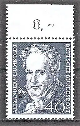 Briefmarke BRD Mi.Nr. 309 ** Oberrand - Alexander Freiherr von Humboldt 1959 / Naturforscher und Geograph