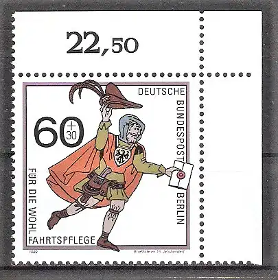 Briefmarke Berlin Mi.Nr. 852 ** Bogenecke oben rechts - Postbeförderung 1989 / Briefbote